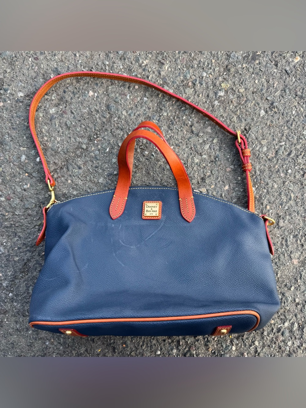 Dooney & BOURKE Handbag Satchel Shoulder Bag Pebble GRAIN Leather Dome Navy Blue